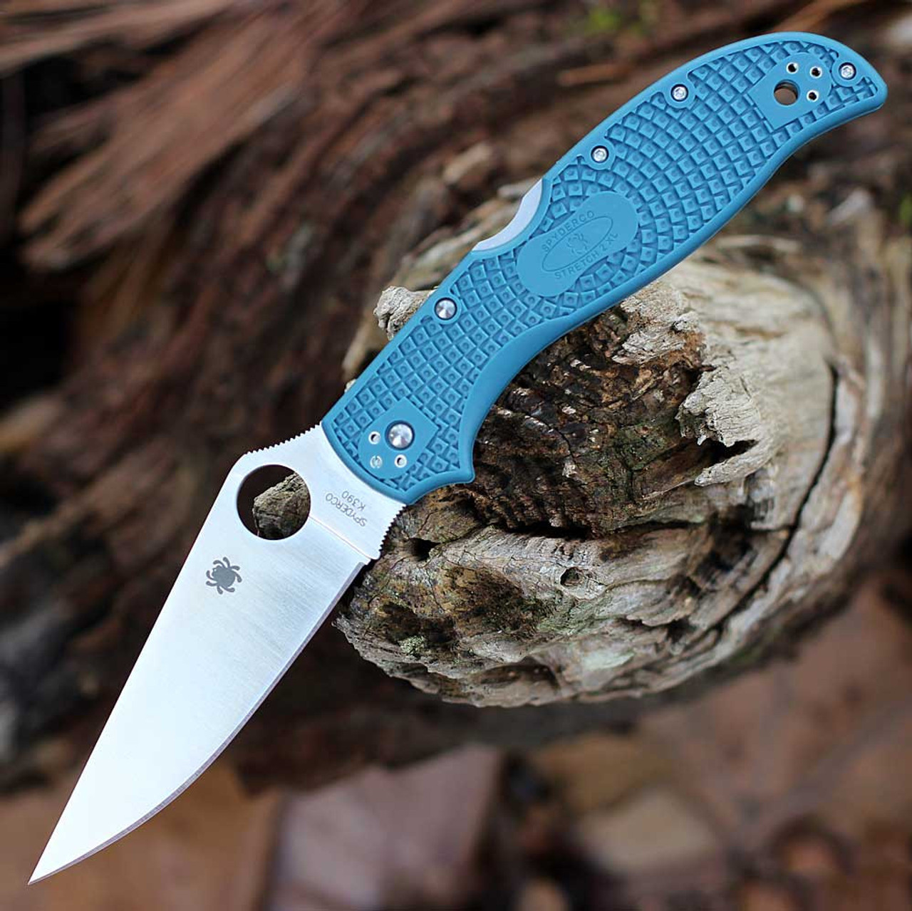 Spyderco Stretch 2 XL Lightweight (C258FPK390) - 3.99" Satin K390 Plain Blade, Blue FRN Handle