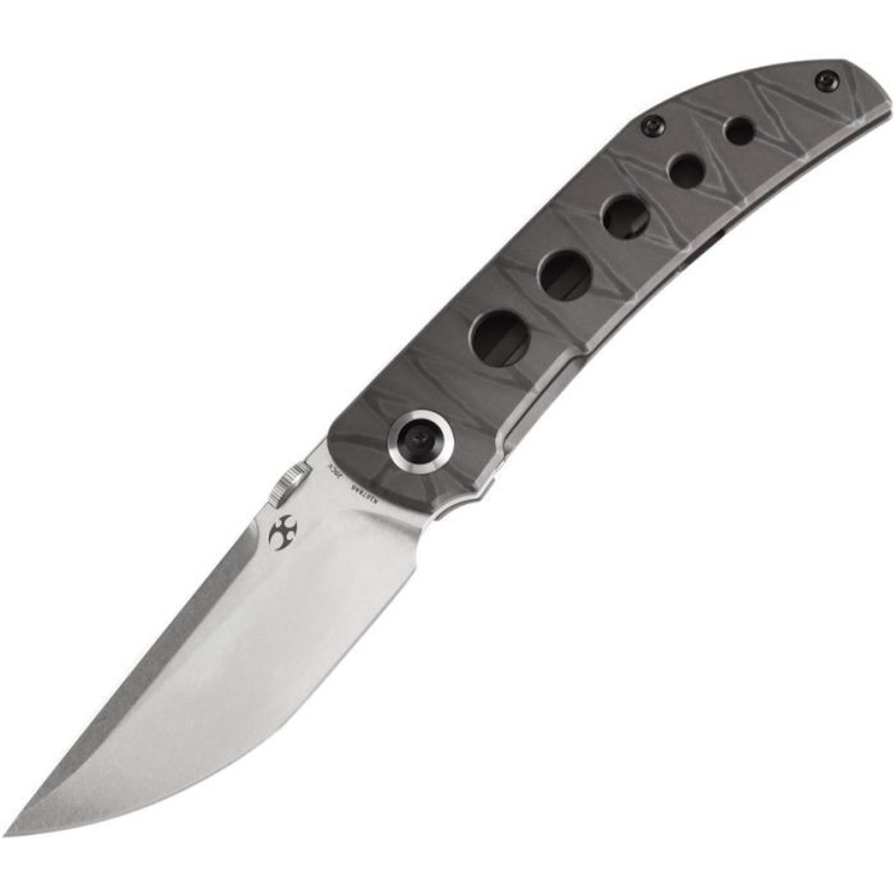 Kansept Tarkin (K1078A6) 3.42" CPM-20CV Satin Tanto Plain Blade, Tiger Stripe Flamed Titanium Handle