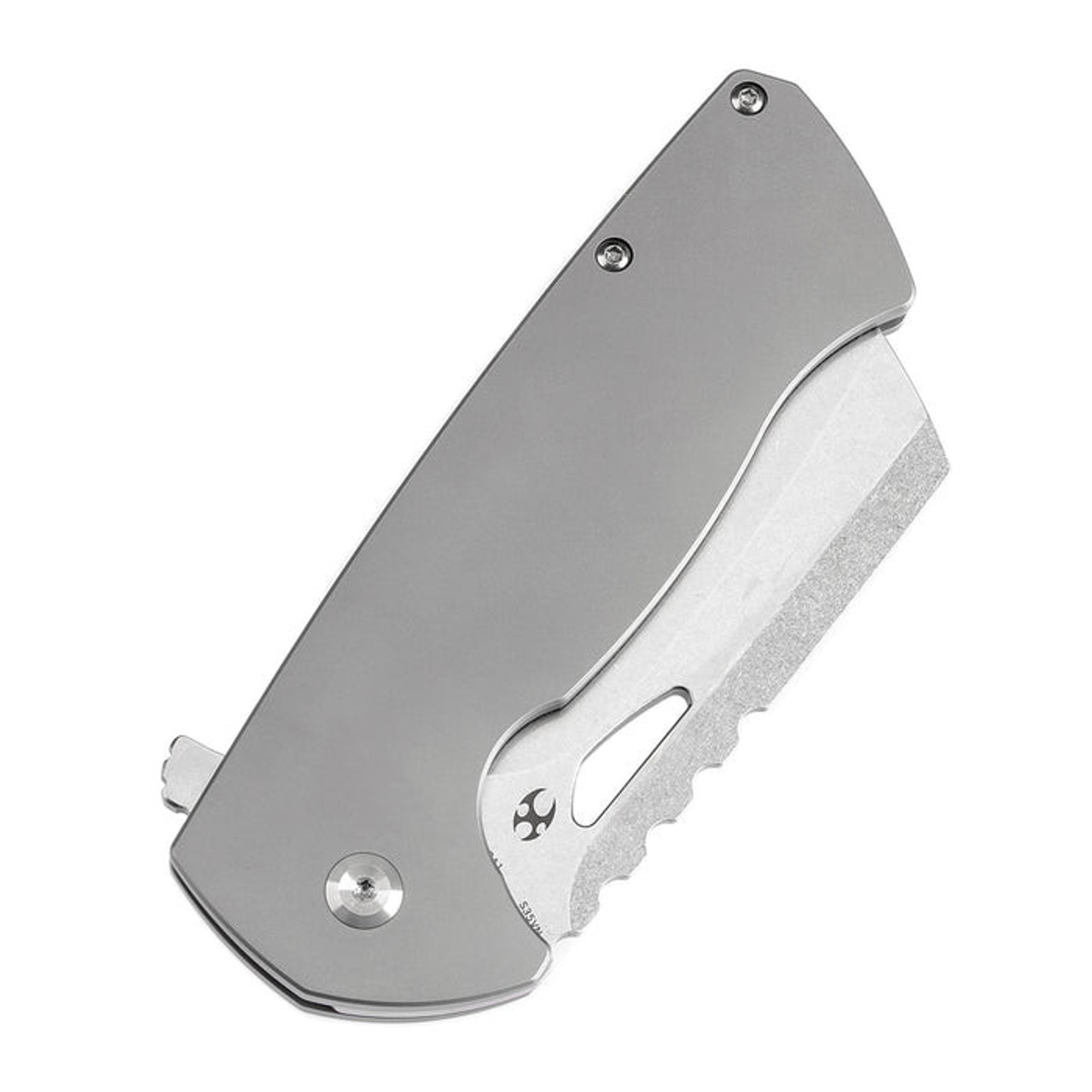 Kansept Superhawk (K1083A1) 3.9" CPM-S35VN Stonewashed Cleaver Plain Blade, Bead Blasted Titanium Handle