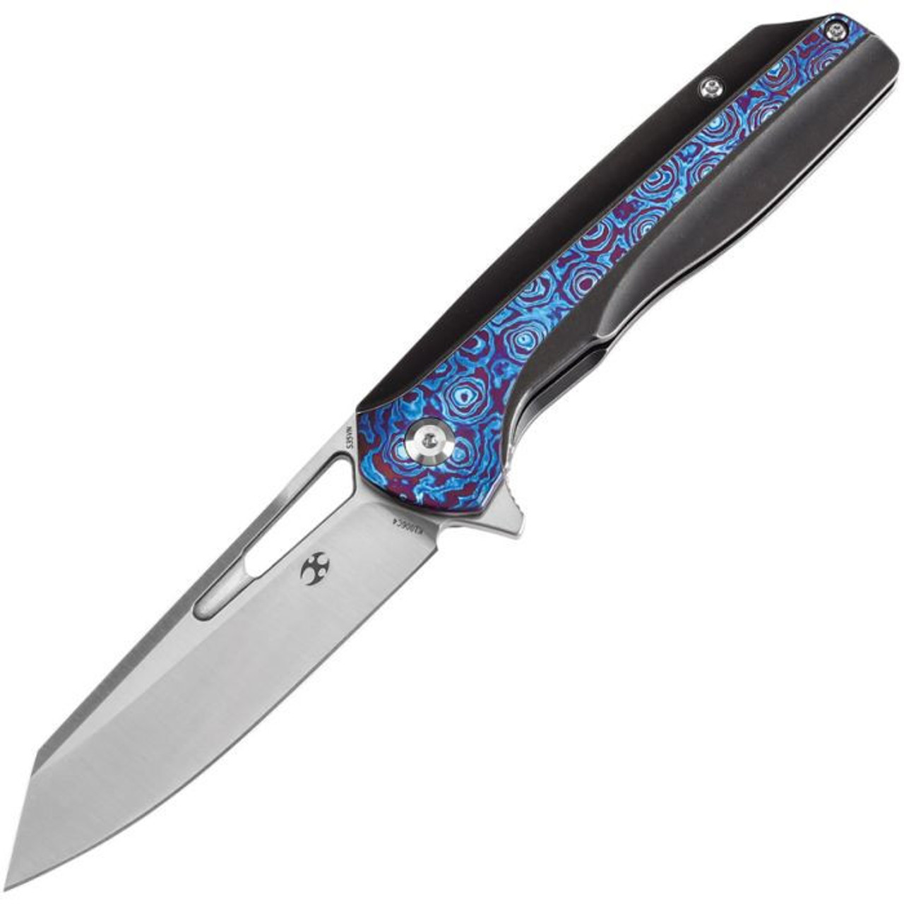 Kansept Shard (K1006C4) 3.48" CPM-S35VN Satin Reverse Tanto Plain Blade, Blackwashed Titanium Handle w/ Timascus