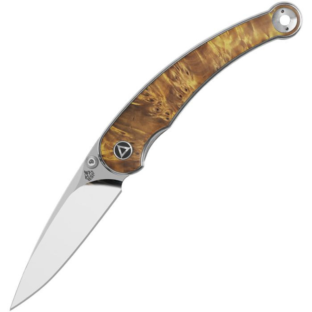 QSP Dolpin (QS161-B) 3.15" 14C28N Mirror Polished Clip Point Plain Blade, Brown Stabilized Wood Handle