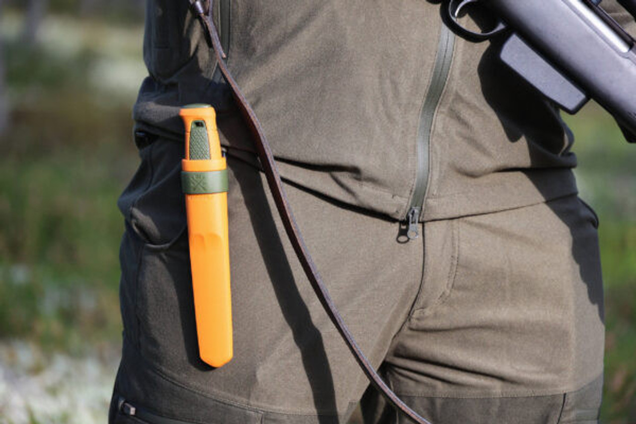 Mora Kansbol Hunting (S) (M-14236) 4.3" Swedish Stainless Steel Polished Drop Point Plain Blade, Burnt Orange and Olive Green TPE Handle, Burnt Orange and Olive Green Plastic Sheath