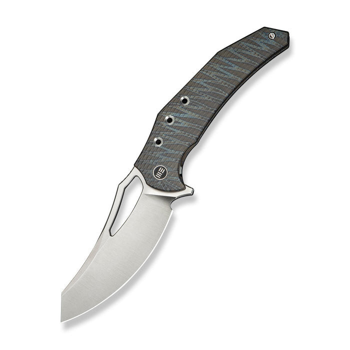 WE Knife Epaulette (WE24024-2) 3.45" Bohler M390 Satin Reverse Tanto Plain Blade, Tiger Stripe Pattern Flamed Titanium Handle