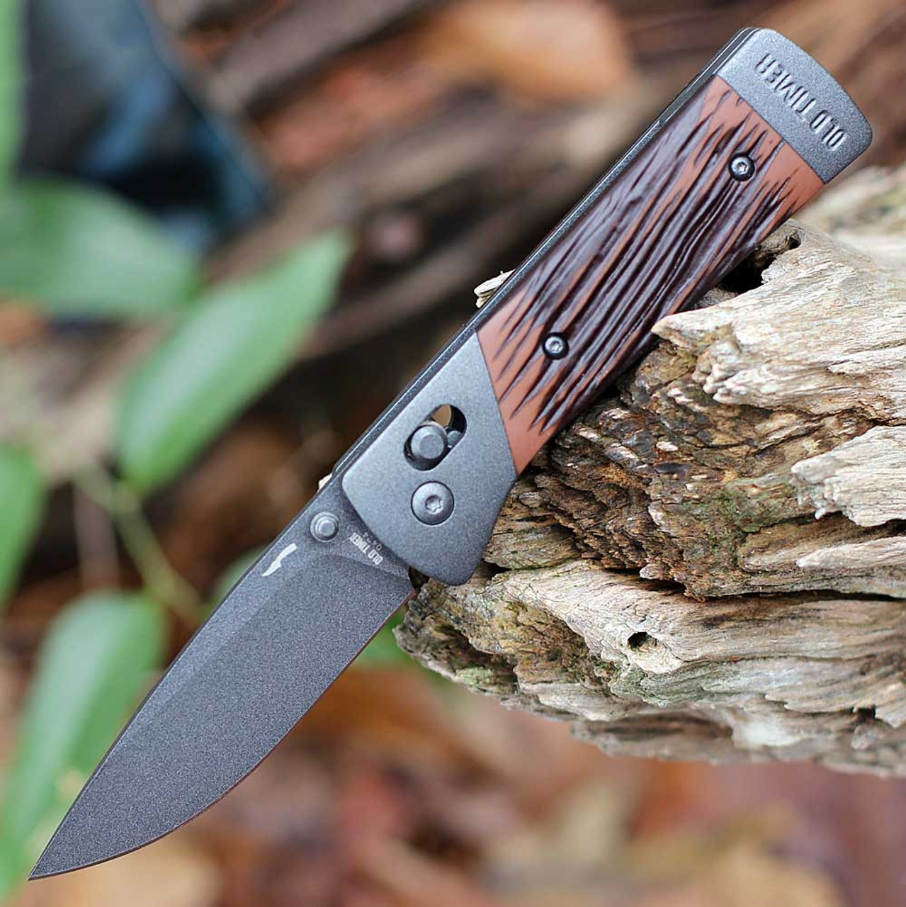Schrade Old Timer Frontier (132OTF) 3.1" 7Cr Gray Drop Point Plain Blade. Brown Luxewood Composite Handle