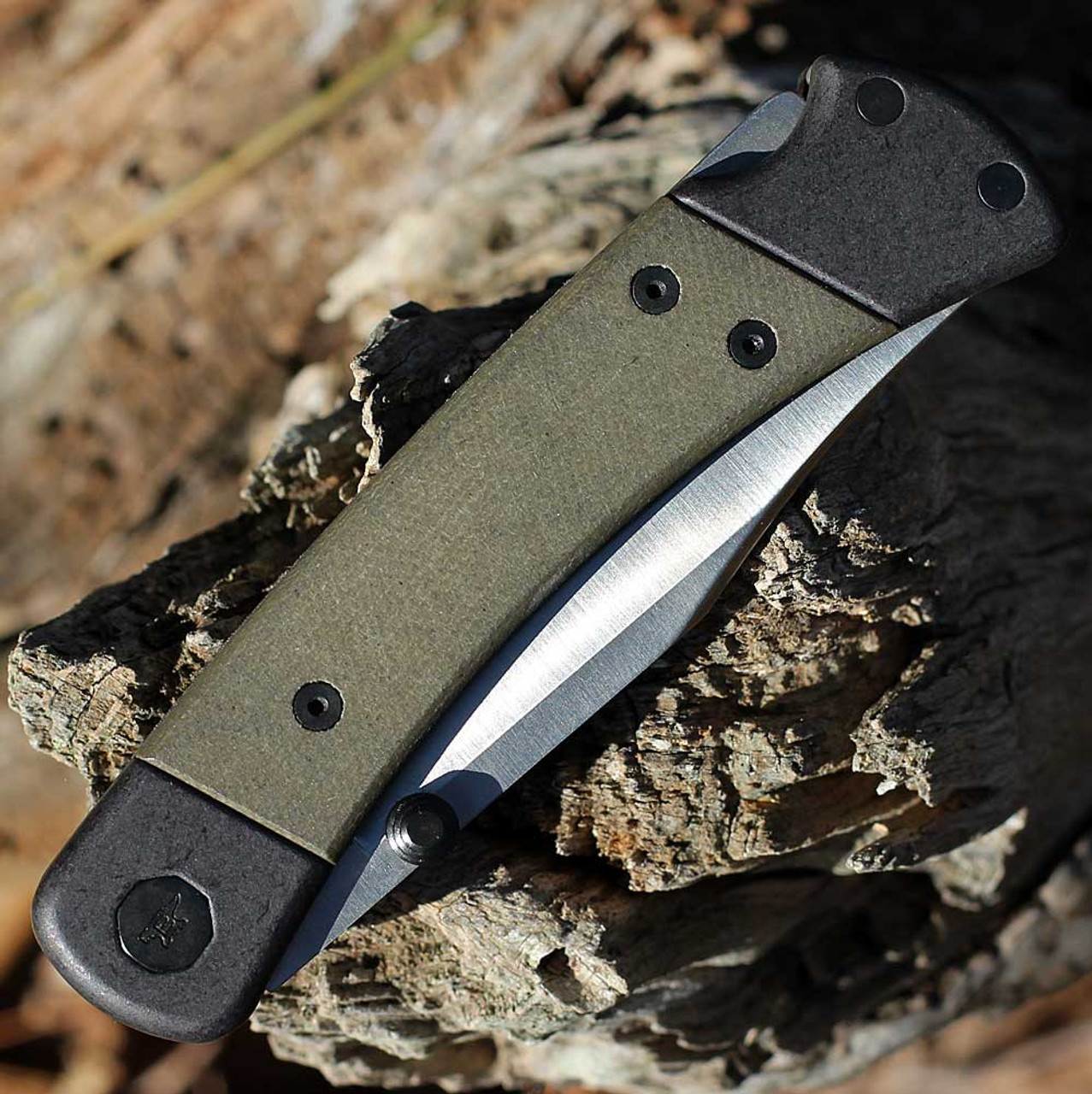 Buck Knives 110 Hunter Sport (110GRS5) 3.75" Satin Clip Point Plain Blade, Olive Drab Green Micarta Handle with Black AluminumBolsters