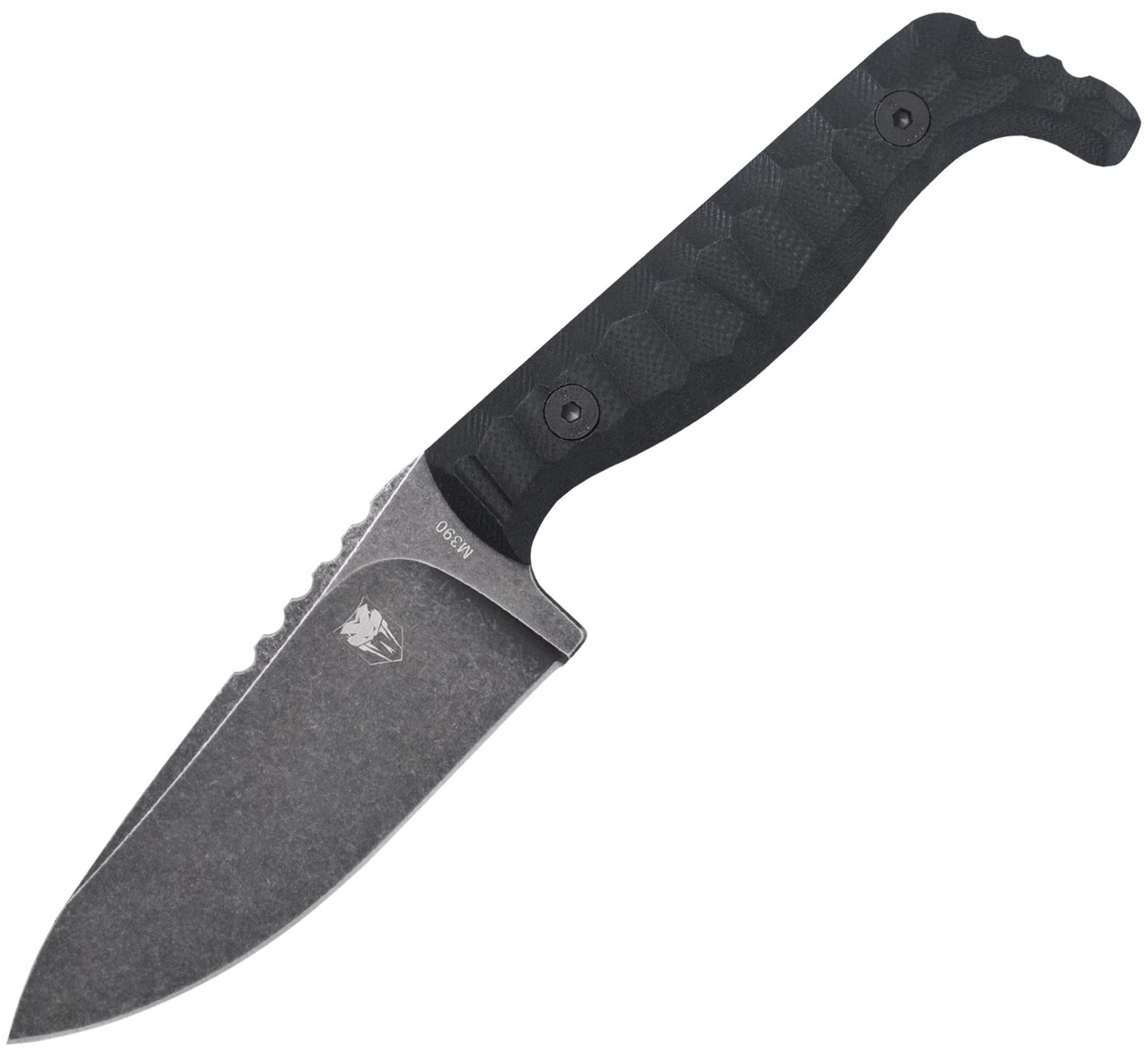 Cobratec Fixed Blade Kingpen (CTKPBLKSWM390) 4" M390 Drop Point Blackwash Plain Blade, Black Textured G-10 Handle, Black Kydex Sheath