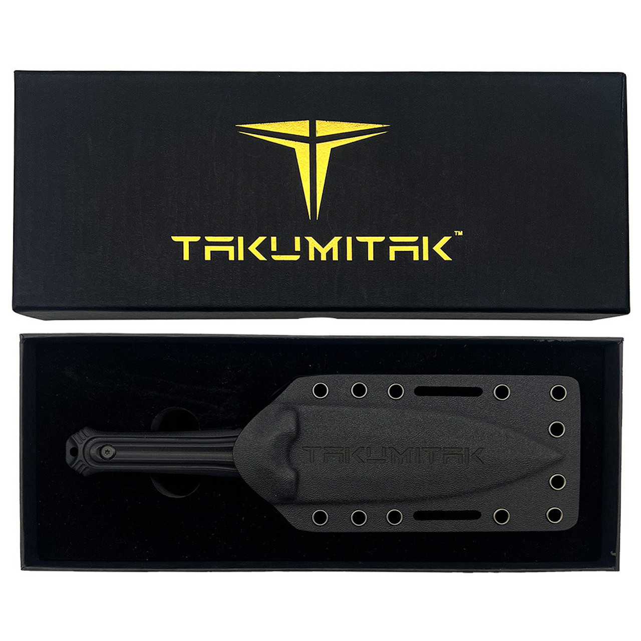 Takumitak Knives Sentinel (TKF203SL) 5.5" D2 Polished Double Edge Spear Point Plain Blade, Milled Black G-10 Handle, Black Kydex Sheath