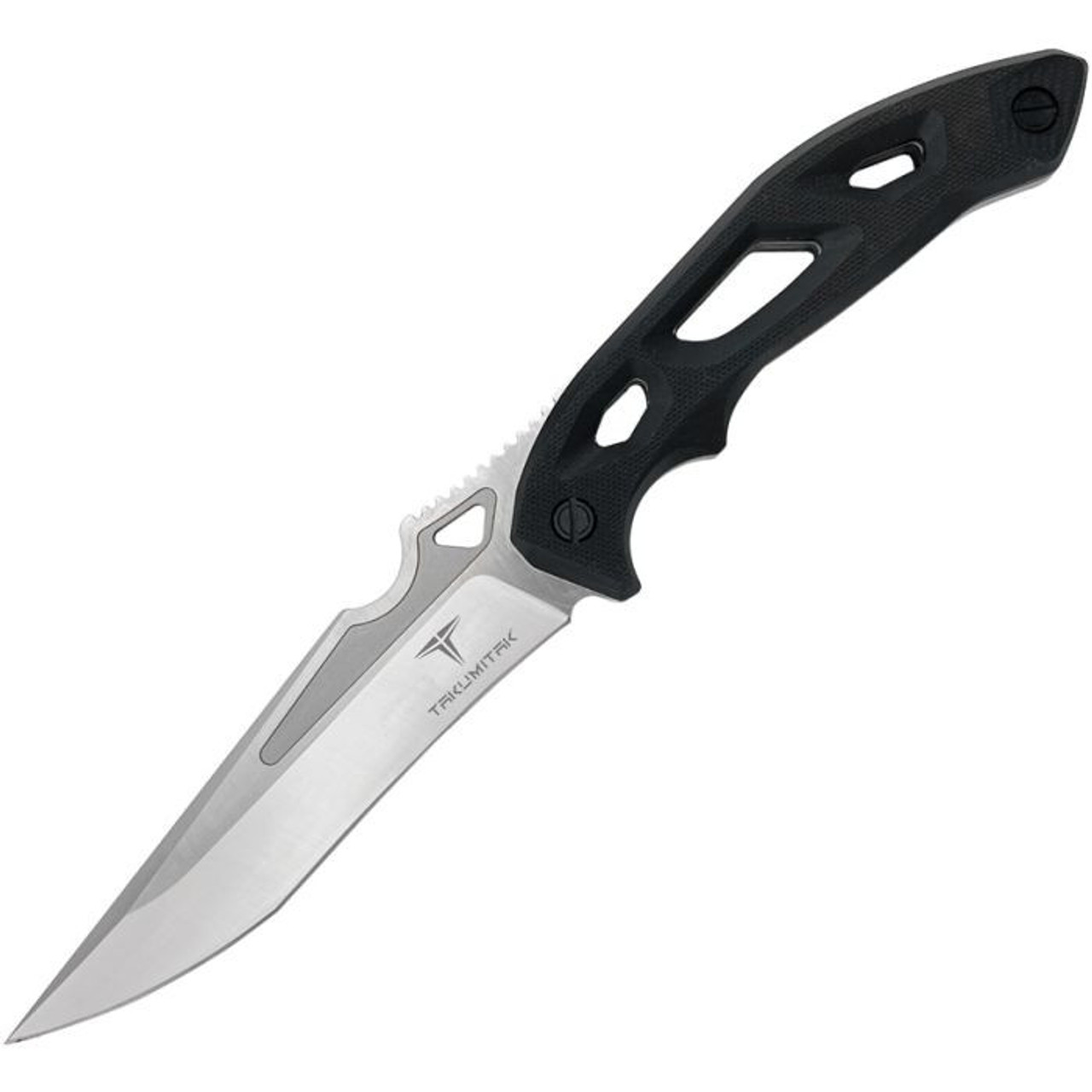 Takumitak Knives Unhinged (TKF209SL) 5" D2 Polished Drop Point Recurve Plain Blade, Black G-10 Handle, Black Kydex Sheath