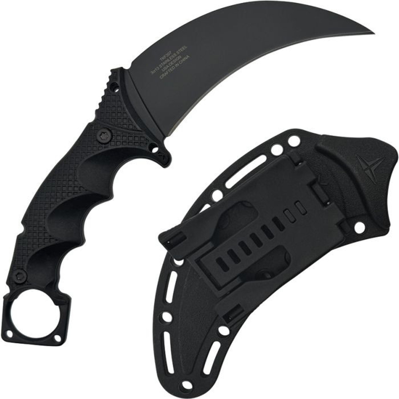Takumitak Knives Midnight (TKF307) 4.75" 3Cr13 Black Oxide Coated Karambit Plain Blade, Black Fiberglass Reinforced Nylon Handle, Black Fiberglass Reinforced Nylon Sheath