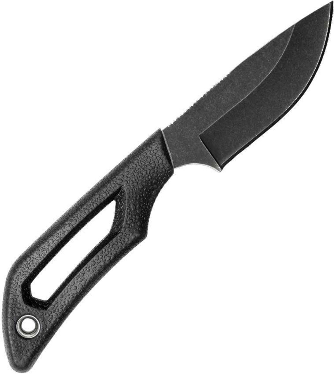 Outdoor Edge Pivot (PKDP-1C) 2.5" 8Cr13MoV Blackstone Coated Drop Point Plain Blade, Black Rubberized TPR Handle, Black Polypropylene Sheath