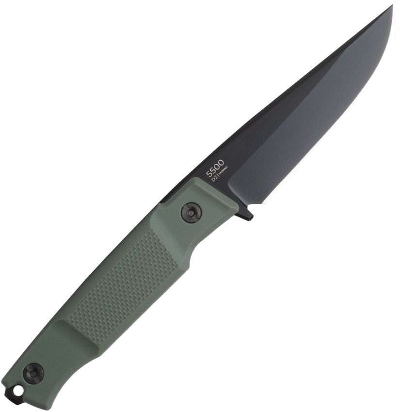 Green GFN handle of KA-BAR Apex for secure, ergonomic grip.