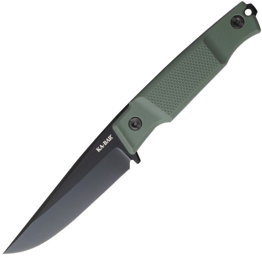 KA-BAR Apex 5500 fixed blade knife with 3.9" D2 black clip point blade.