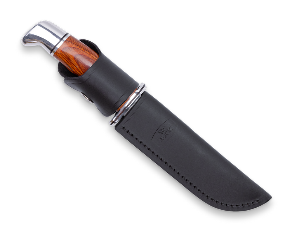 Buck Special Heritage Series (0119CCS1-B) 6" 420HC Satin Clip Point Plain Blade, Cocobolo Wood Handle, Black Leather Sheath