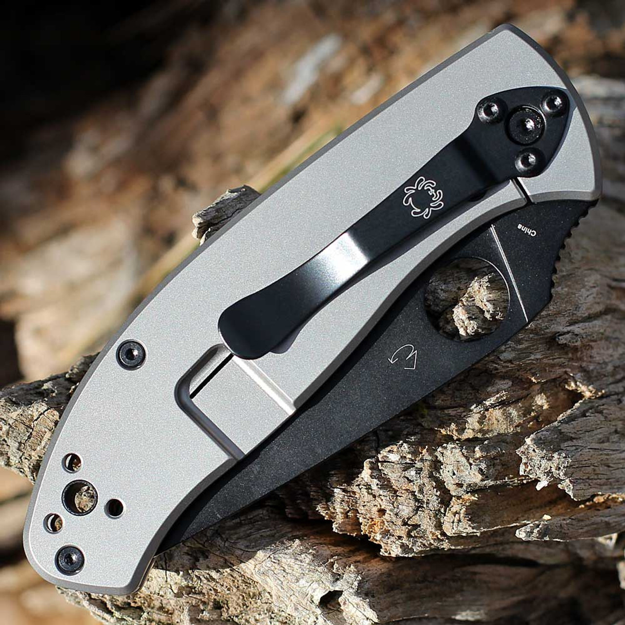 Spyderco Tenacious R.I.L (C122TIBKP) 3.35" 8Cr13MoV Black Drop Point Plain Blade, Bead Blasted Matte Finished Titanium Handle