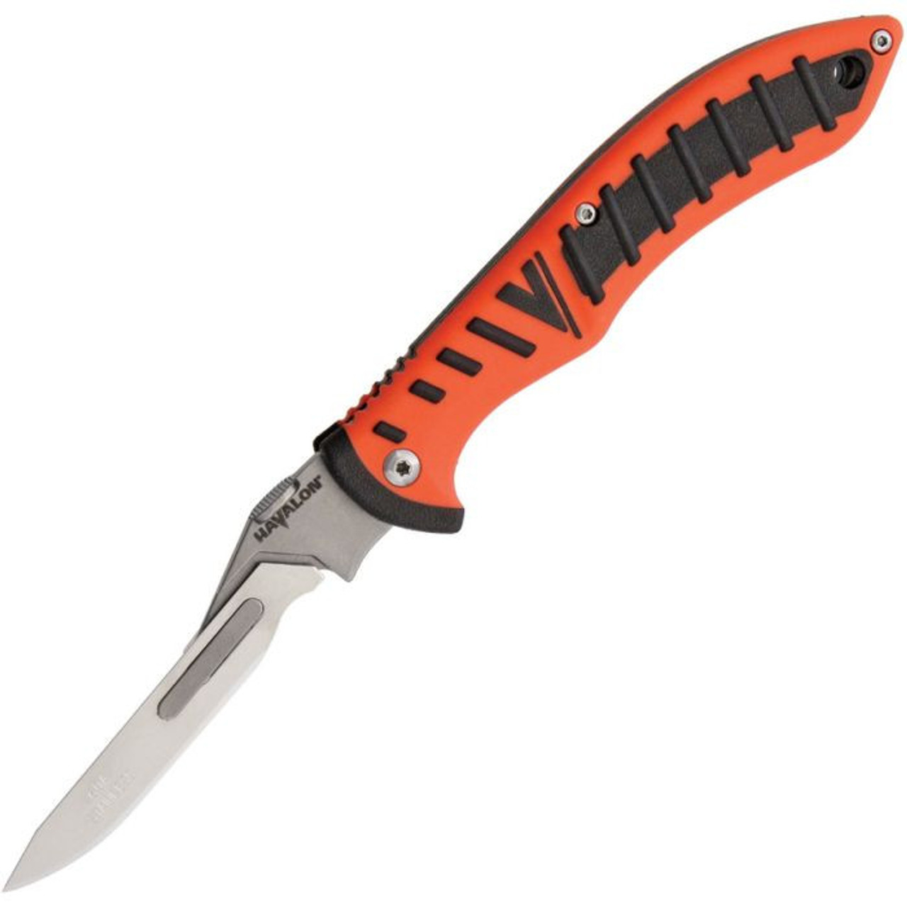 Havalon Forge (XTC-60ARHO) 2.75" Stainless Steel Satin Clip Point Plain Replaceable Blade, Orange Polymer Handle w/ Black TPR Rubber Grip Covering