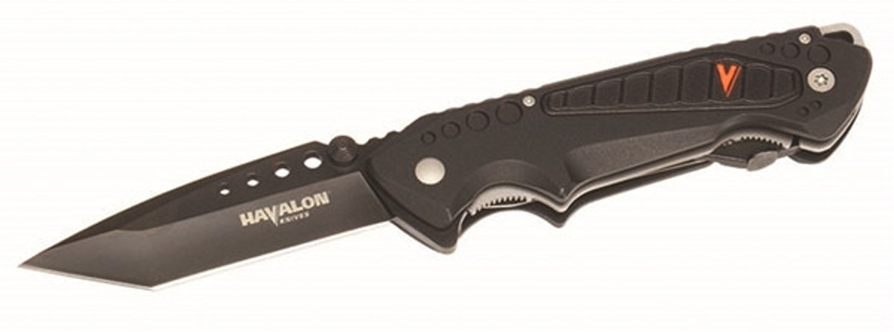 Havalon EXP (XTC-EXP) 3.06" AUS-8 Black Tanto Plain Blade, Black Textured Polymer Handle w/ Black Rubber Inserts