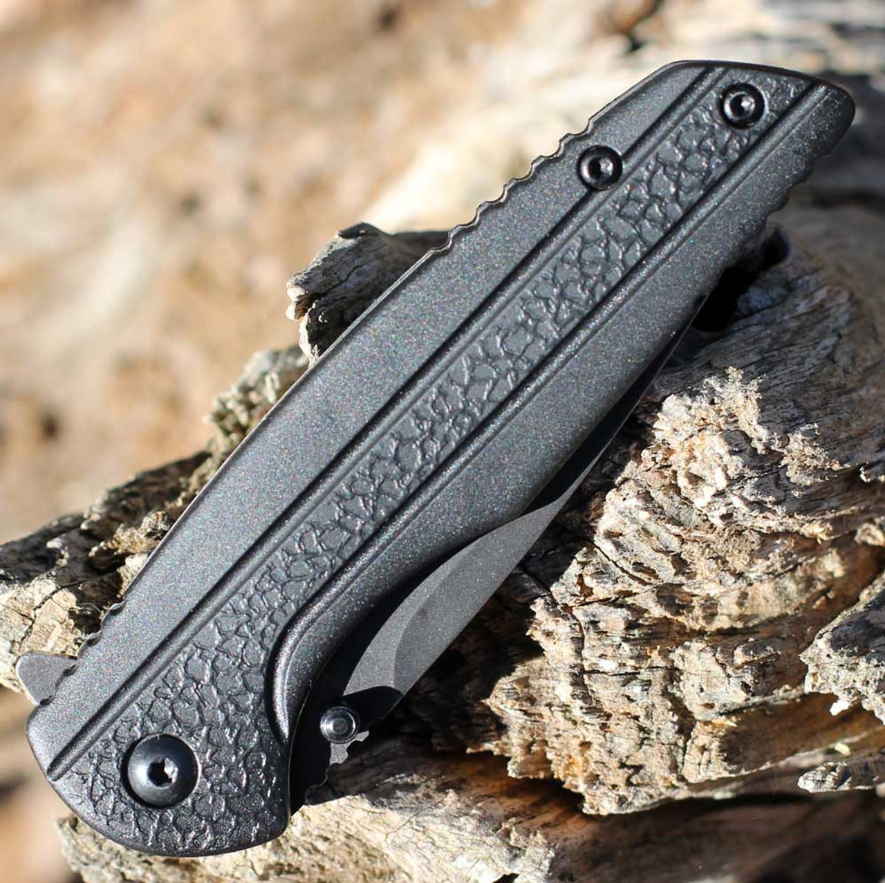 Kershaw Pushrod A/O (1345) 3" 8Cr13MoV Blackwashed Drop Point Plain Blade, Black Fiberglass Reinforced Nylon Handle