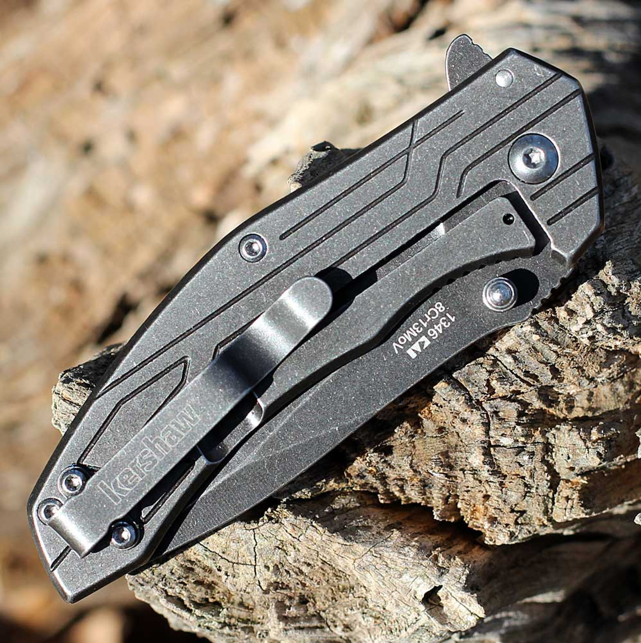 Kershaw Kingbolt (1346) 3" 8Cr13MoV Stonewashed Drop Point Plain Blade, Stonewashed Stainless Steel Handle