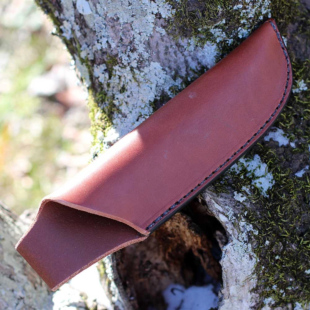 The ESEE Camp Lore RB3 Sheath (RB3-SHEATH-RH) in brown leather, made for right-hand carry.