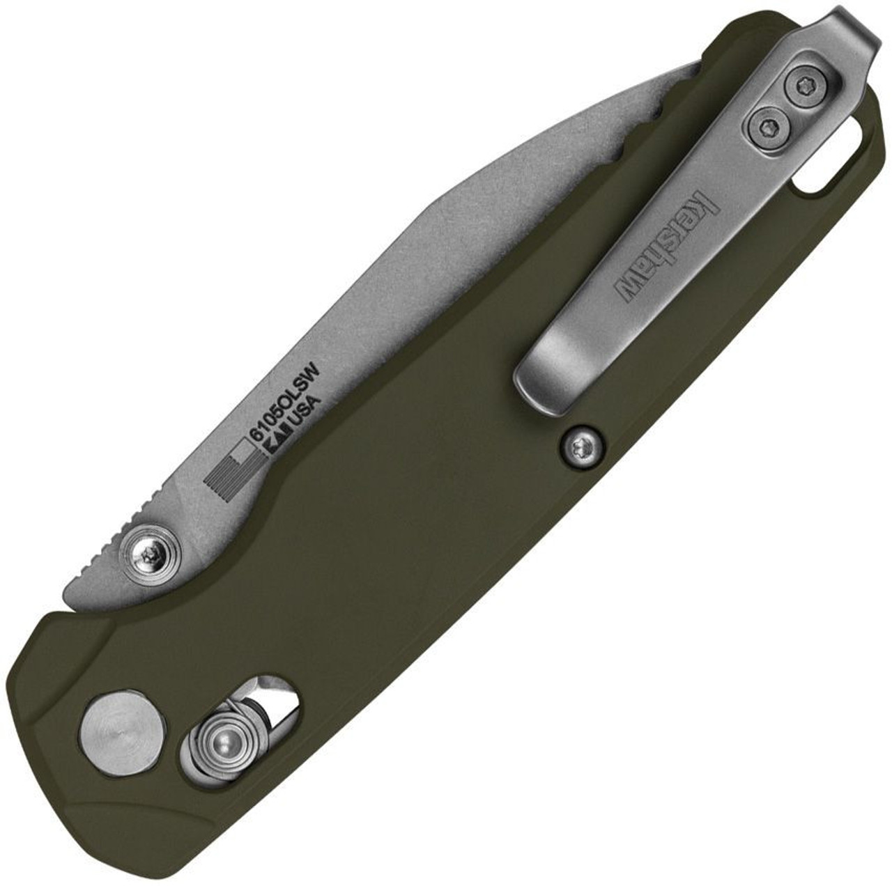 Kershaw Bel Air (KS6105OLSW) 3.13" CPM-MagnaCut Stonewash Reverse Tanto Plain Blade, Olive Drab Green Anodized Aluminum Handle