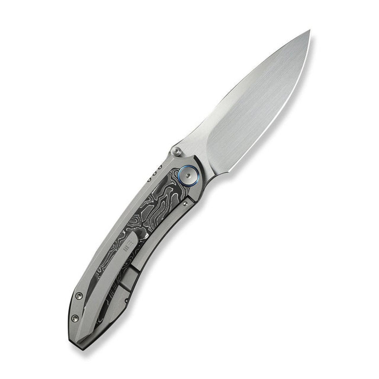 WE Knife Winsome (WE23092-2) 3.74" Bohler M390 Hand Rubbed Satin Drop Point Plain Blade, Gray Titanium Handle w/ Aluminum Foil Carbon Fiber Inlay