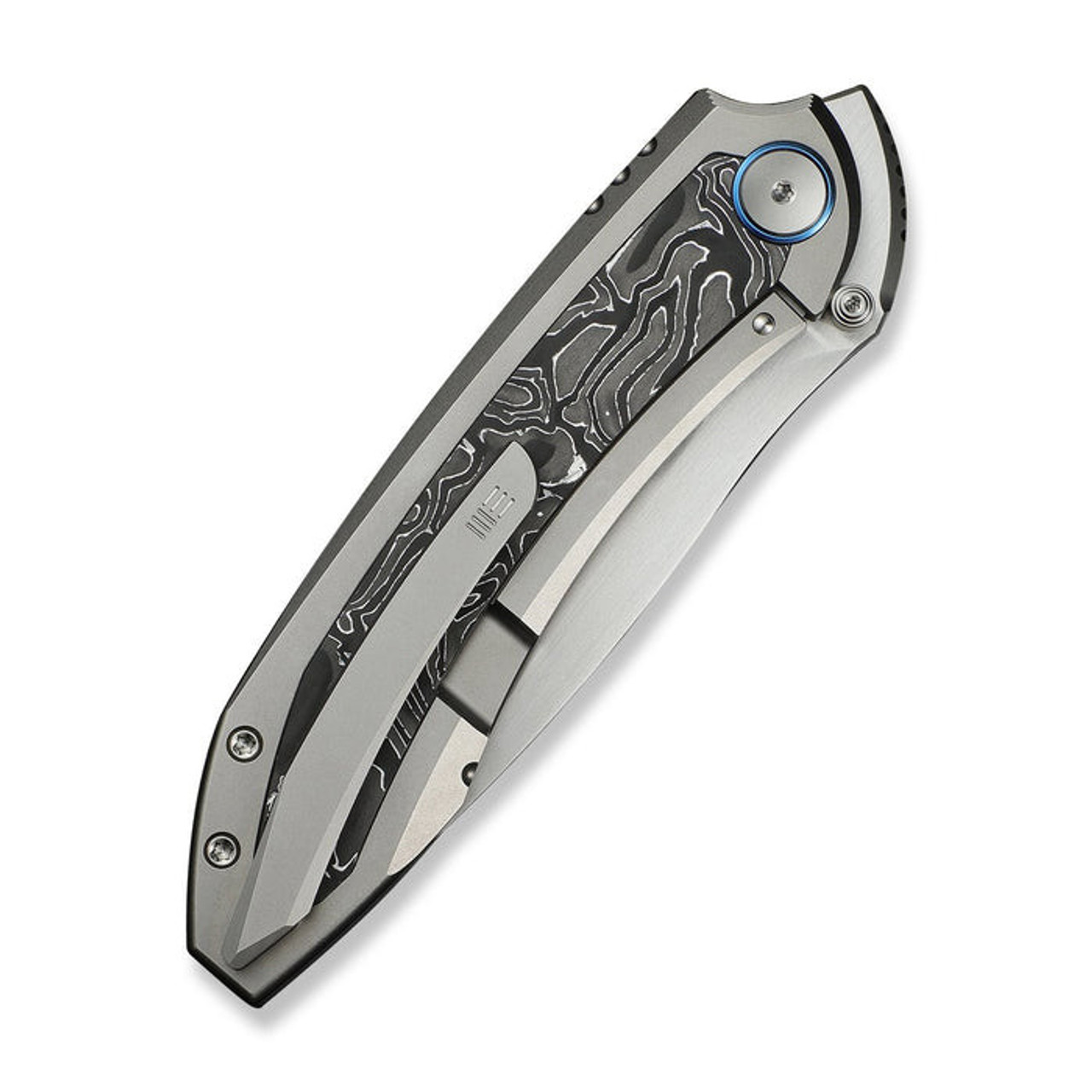 WE Knife Winsome (WE23092-2) 3.74" Bohler M390 Hand Rubbed Satin Drop Point Plain Blade, Gray Titanium Handle w/ Aluminum Foil Carbon Fiber Inlay