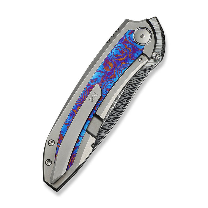 WE Knife Winsome (WE23092-DS1) 3.74" Fafnir Damasteel Drop Point Plain Blade, Bead Blasted Titanium Handle w/ Timascus Inlay