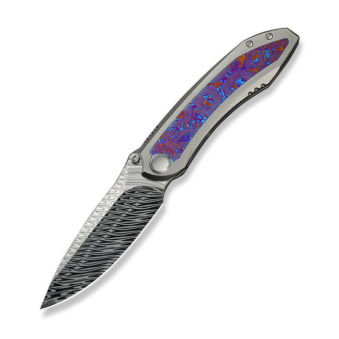 WE Knife Winsome (WE23092-DS1) 3.74" Fafnir Damasteel Drop Point Plain Blade, Bead Blasted Titanium Handle w/ Timascus Inlay