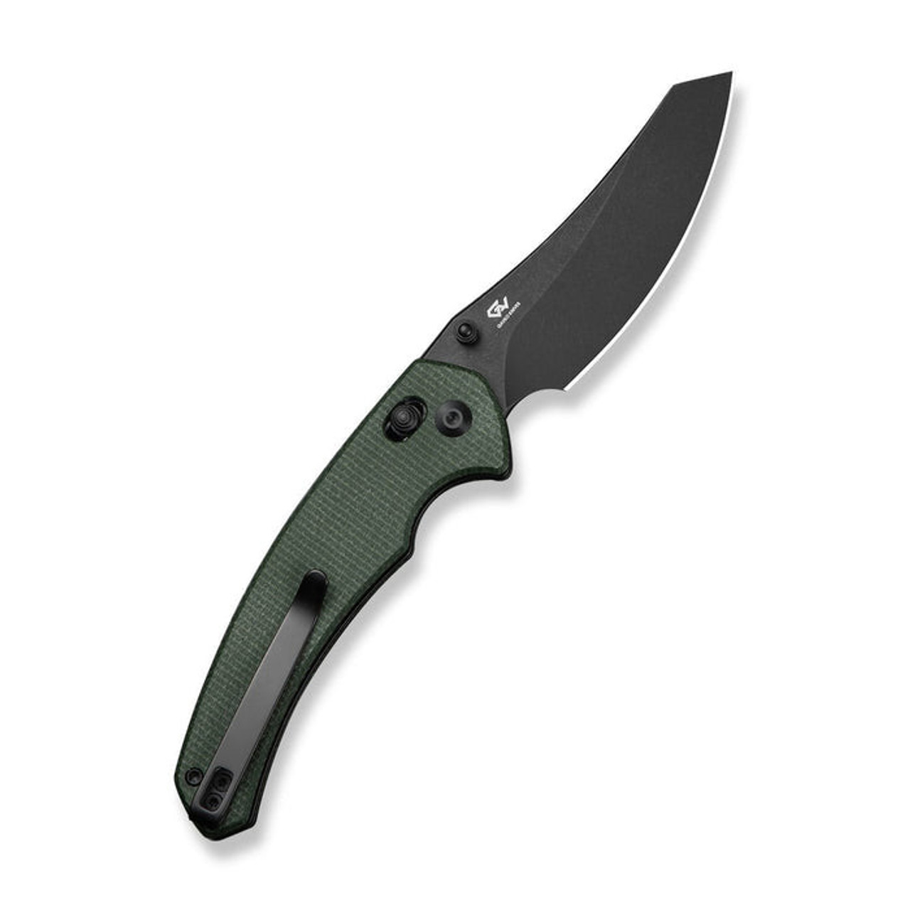 CIVIVI Sixgill (C24050-3) 3.41" Nitro-V Blackwashed Reverse Tanto Plain Blade, Green Canvas Micarta Handle