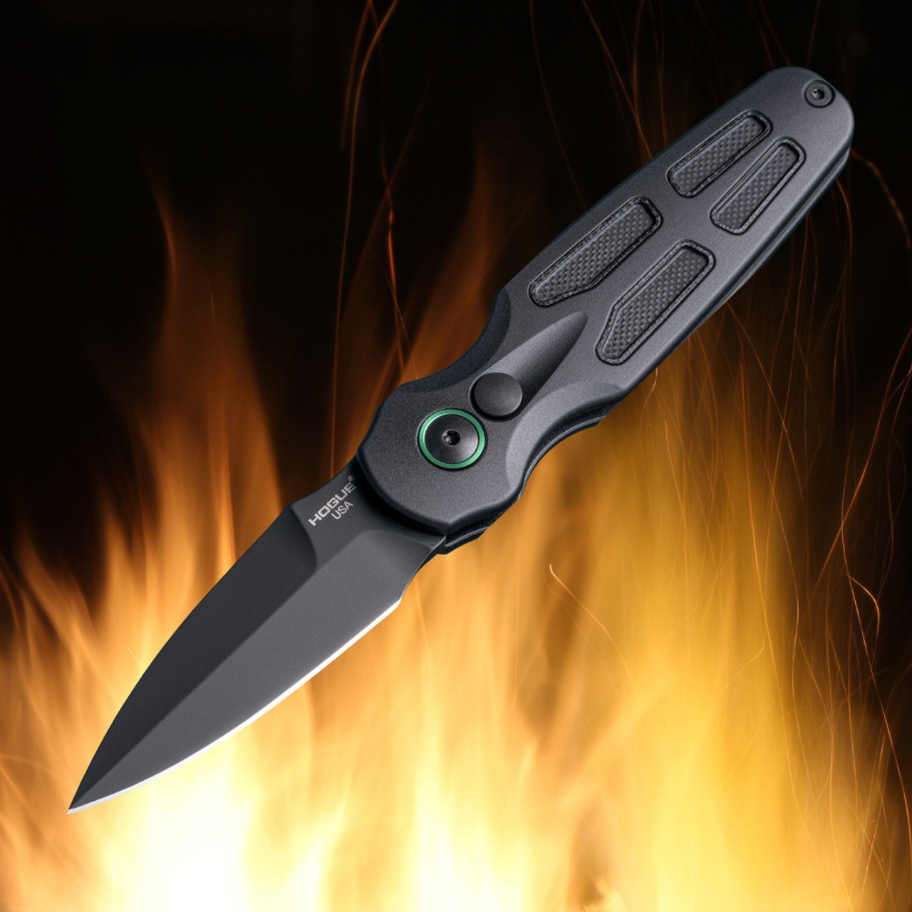 Hogue Ballista II Automatic Folder (64232) - 2.6" Black PVD Finish Bayonet Blade, Matte Black Anodized Aluminum w/G-10 Inserts