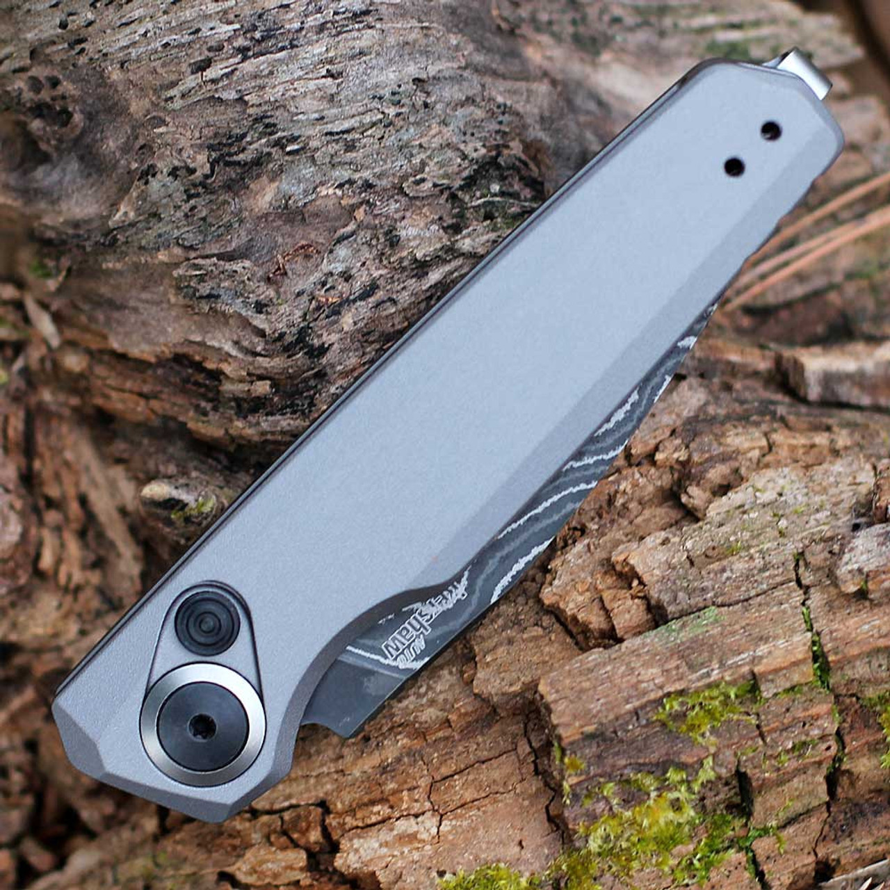 Kershaw Launch 18 Automatic (KS7551DAM) 2.79" Damascus Spear Point Plain Blade, Grey Anodized Aluminum Handle