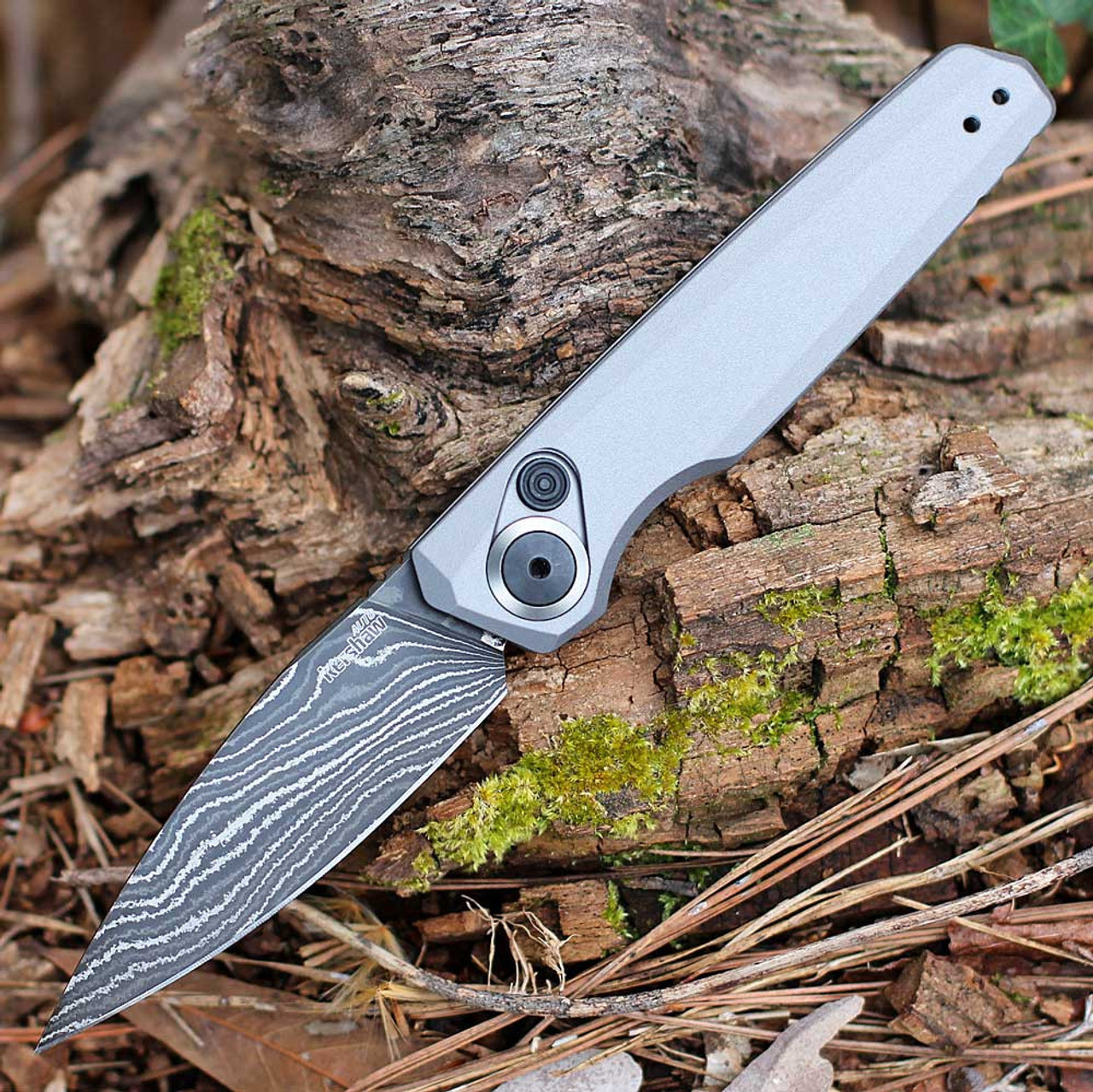 Kershaw Launch 18 Automatic (KS7551DAM) 2.79" Damascus Spear Point Plain Blade, Grey Anodized Aluminum Handle