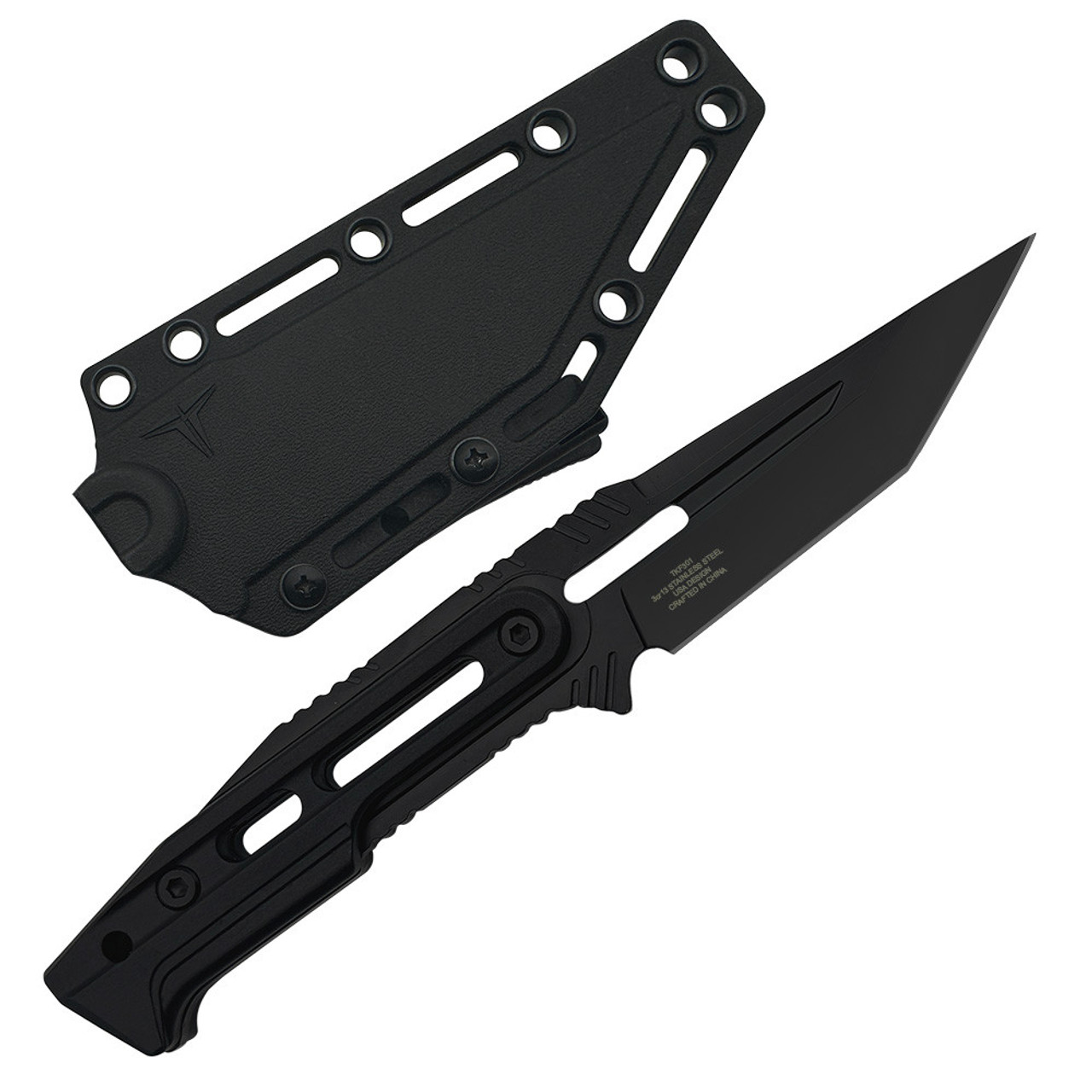 Takumitak Heat Fixed Blade (TKF301) 4.5" 3cr13 Black Tanto Plain Blade, Black FRN Handle