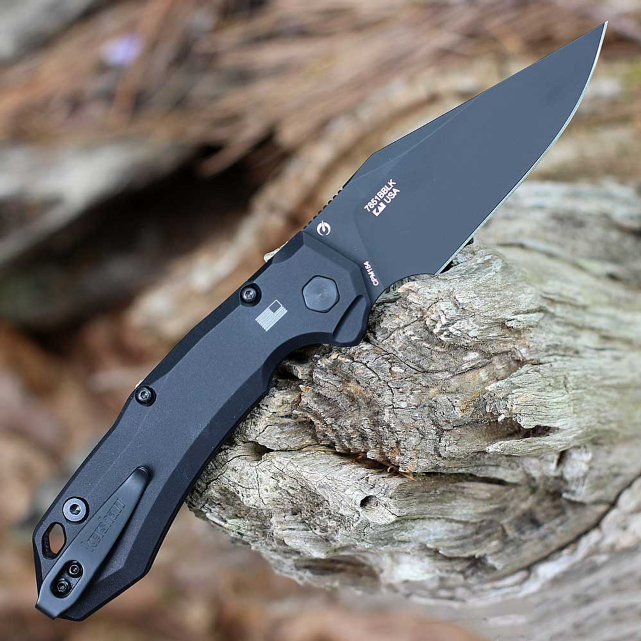 Kershaw Launch 19 Automatic (KS7851BBLK) 3.3" CPM-154 Black Cerakote Clip Point Plain Blade, Black Anodized Aluminum Handle w/ Black G-10 Onlay
