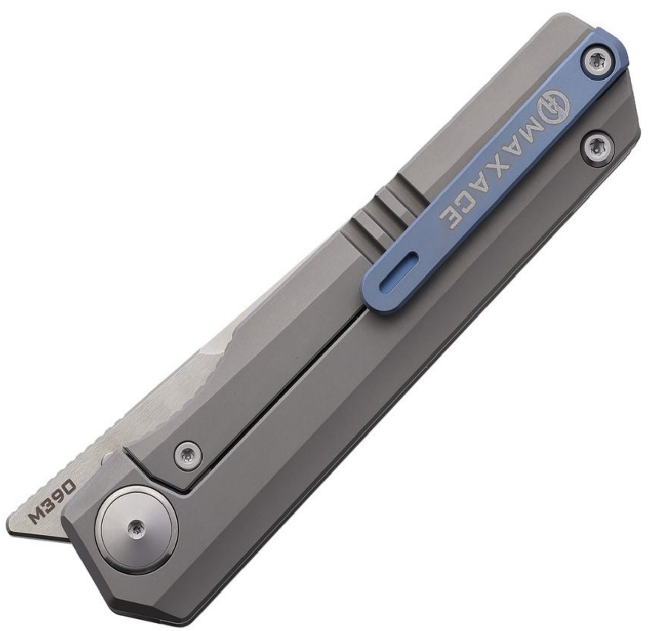 Maxace Baby Raccoon Dog (MAXMM311A) 3.13" Stonewash and Satin Finish Bohler M390 Stainless Blade, Gray Titanium Handle