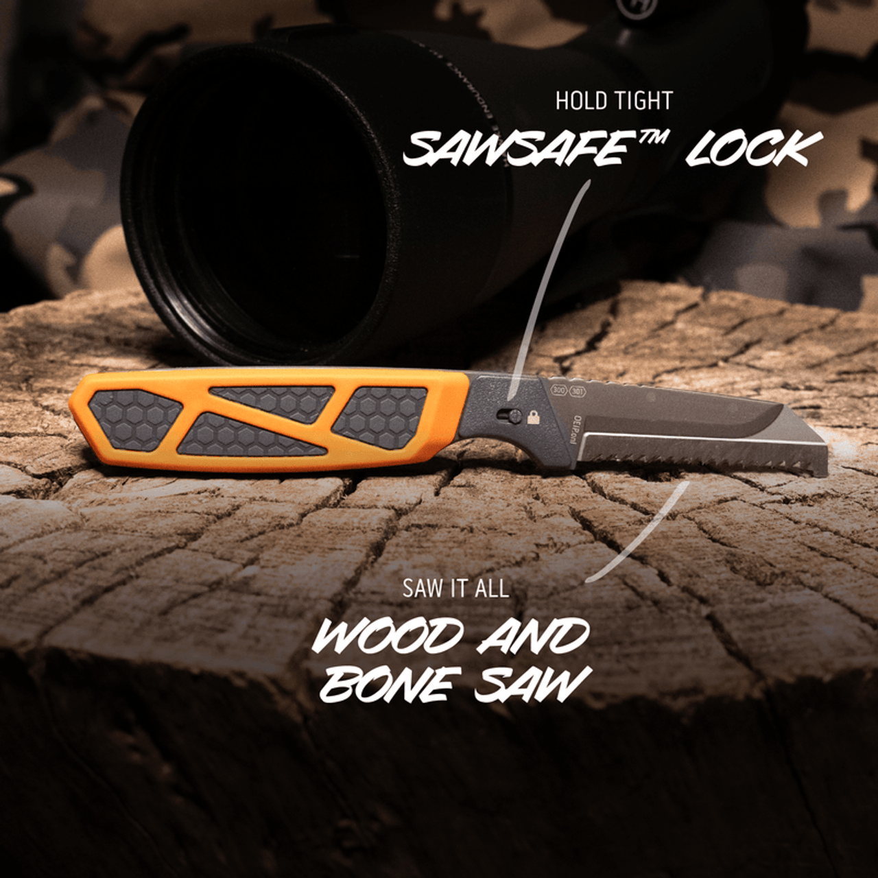 Outdoor Edge Razor APX (APX30-6C) 3" Japanese 420J2 Black Oxide Stainless Steel Replaceable Saw, Caping, Gutting, Drop Point Plain Razor Blade, Titanium-coated 420 Stainless Steel w/Orange Anodized Aluminum Skeleton, Polypropylene with Silicon Cover Scales, with Drop Point Compatible Sheath and Orange Blade Storage Pod