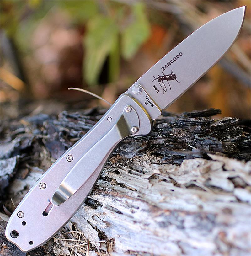 ESEE Zancudo BRKR2CF D2 Stonewash Drop Point Blade Open Detail View