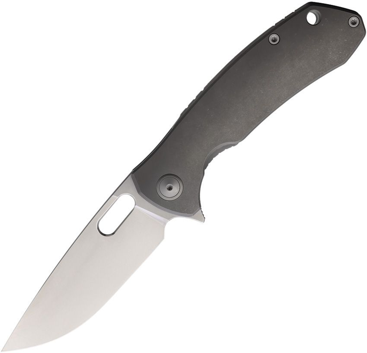 Maxace Kestrel Framelock Ti (MAXMM321A) 3.88" Satin M390 Plain Drop Point Blade, Gray Stonewash Finish Titanium Handle