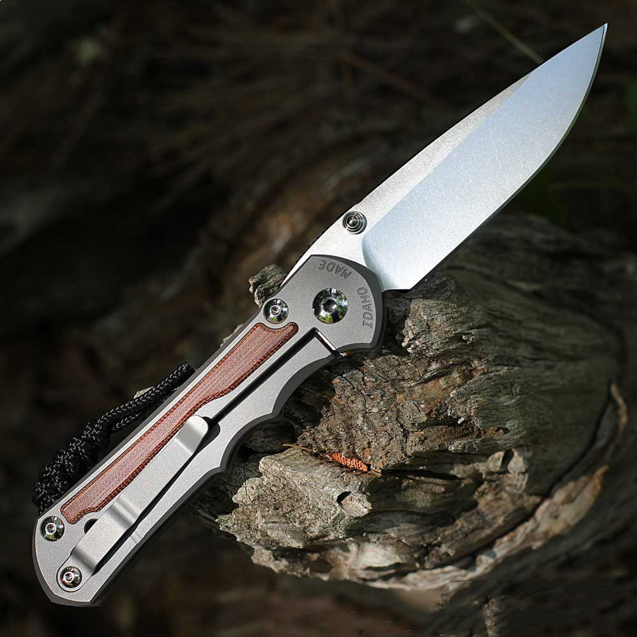 Chris Reeve Large Inkosi Insingo (LIN-1118-006) - 3.60in CPM-MagnaCut Stonewashed Drop Point Plain Blade, Glass Blasted Titanium w/Natural Canvas Micarta Inlay Handle