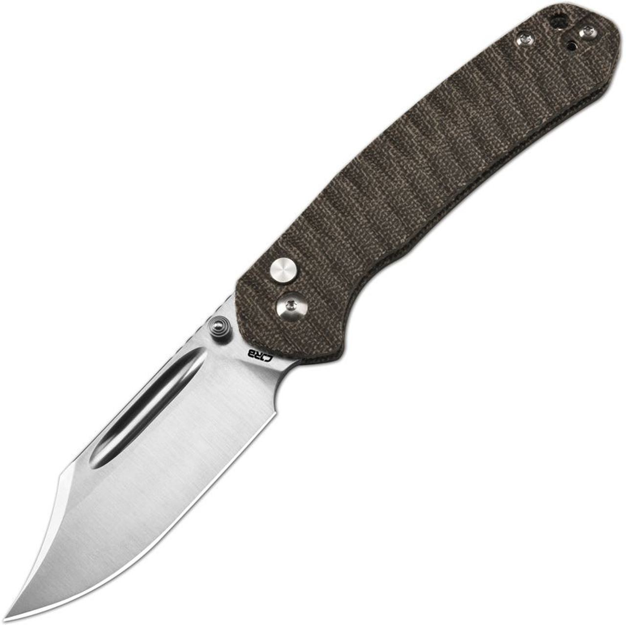 CJRB Bowie Pyrite J1942 (3.15" AR-SFII) Steel Blade, Green Micarta Handle, Folding Knives
