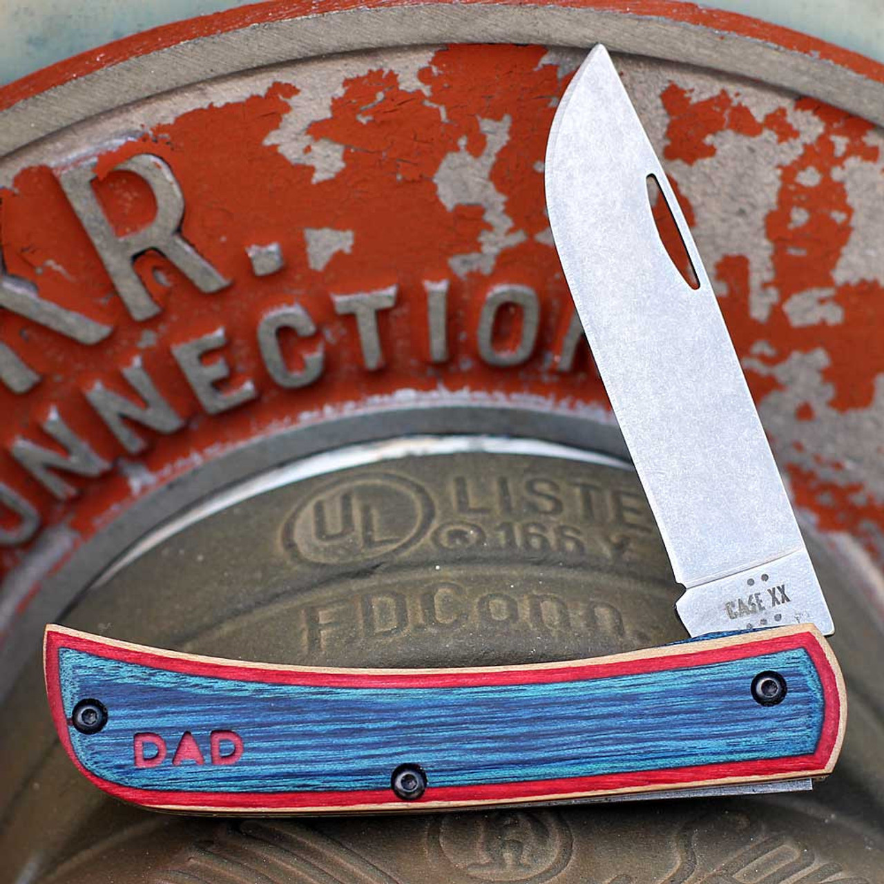 Case XX Crossroads Father's Day 2025 Sod Buster Jr 10637 Folding Knife Blue/Red/Natural Laminate Wood (XR7137 S35VN)