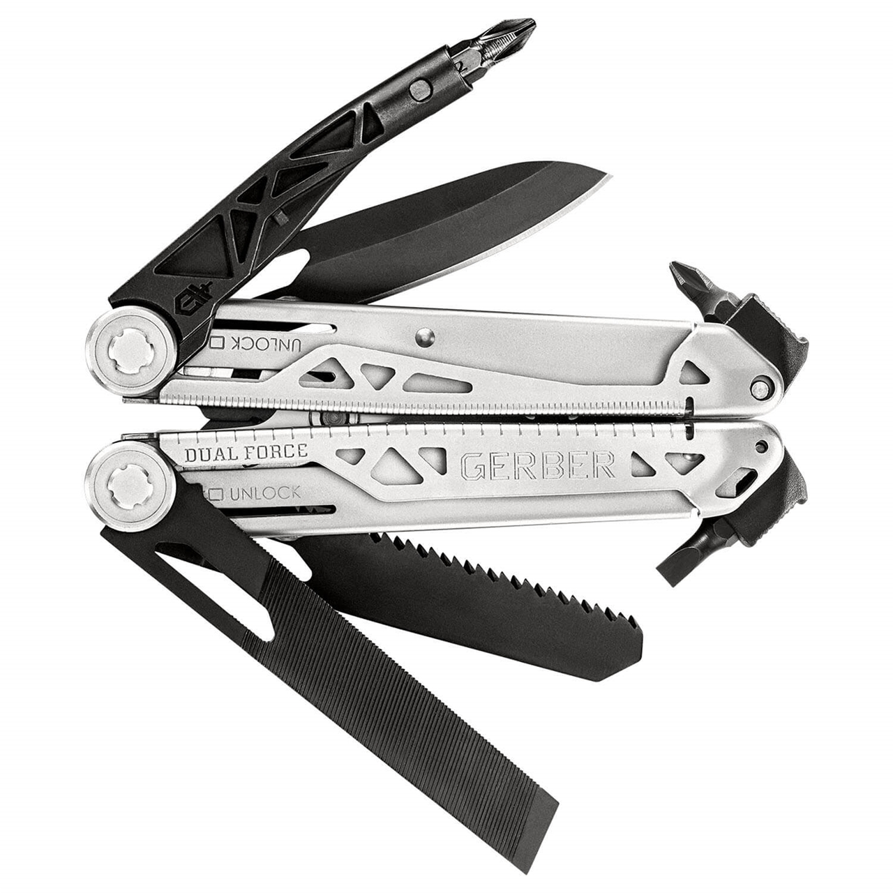 Gerber Dual-Force Black Silver Multi-Tool (G1721) 3.25" Stainless Steel  - 12 Tools