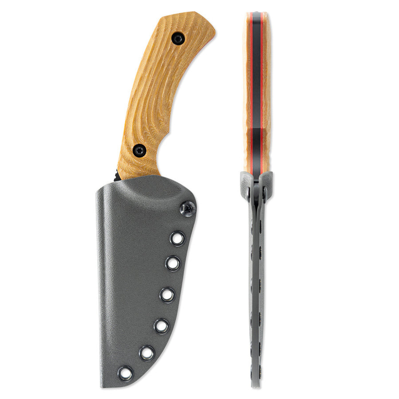 Toor Knives Pin-Up Mullet Fixed Blade (TK8662) 4.0" CPM-M4 Black Drop Point Plain Blade, Brown Micarta with Red G-10 Liners, Full Tang, FlexTech Velvet Lined Kydex Sheath