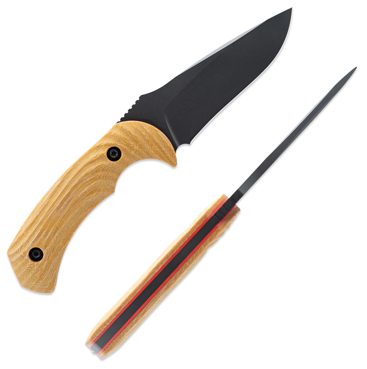 Toor Knives Pin-Up Mullet Fixed Blade (TK8662) 4.0" CPM-M4 Black Drop Point Plain Blade, Brown Micarta with Red G-10 Liners, Full Tang, FlexTech Velvet Lined Kydex Sheath
