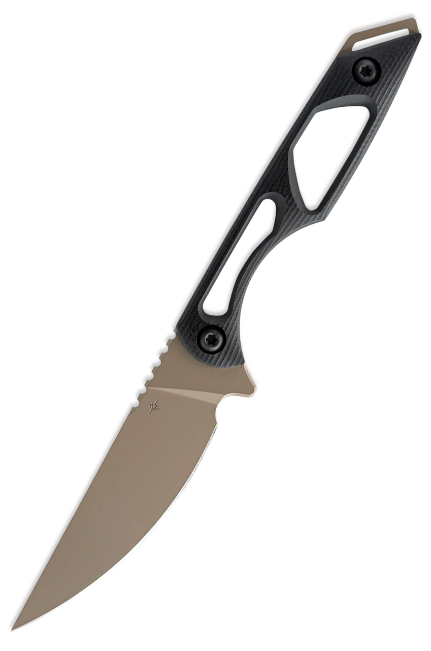 Toor Knives Willow Fixed Blade (TR2958) 3.75" CPM-154 Canyon Drab Drop Point Plain Blade, Black G-10 Grips Over Skeletonized Handle, Full Tang, FlexTech Velvet Lined Kydex Sheath