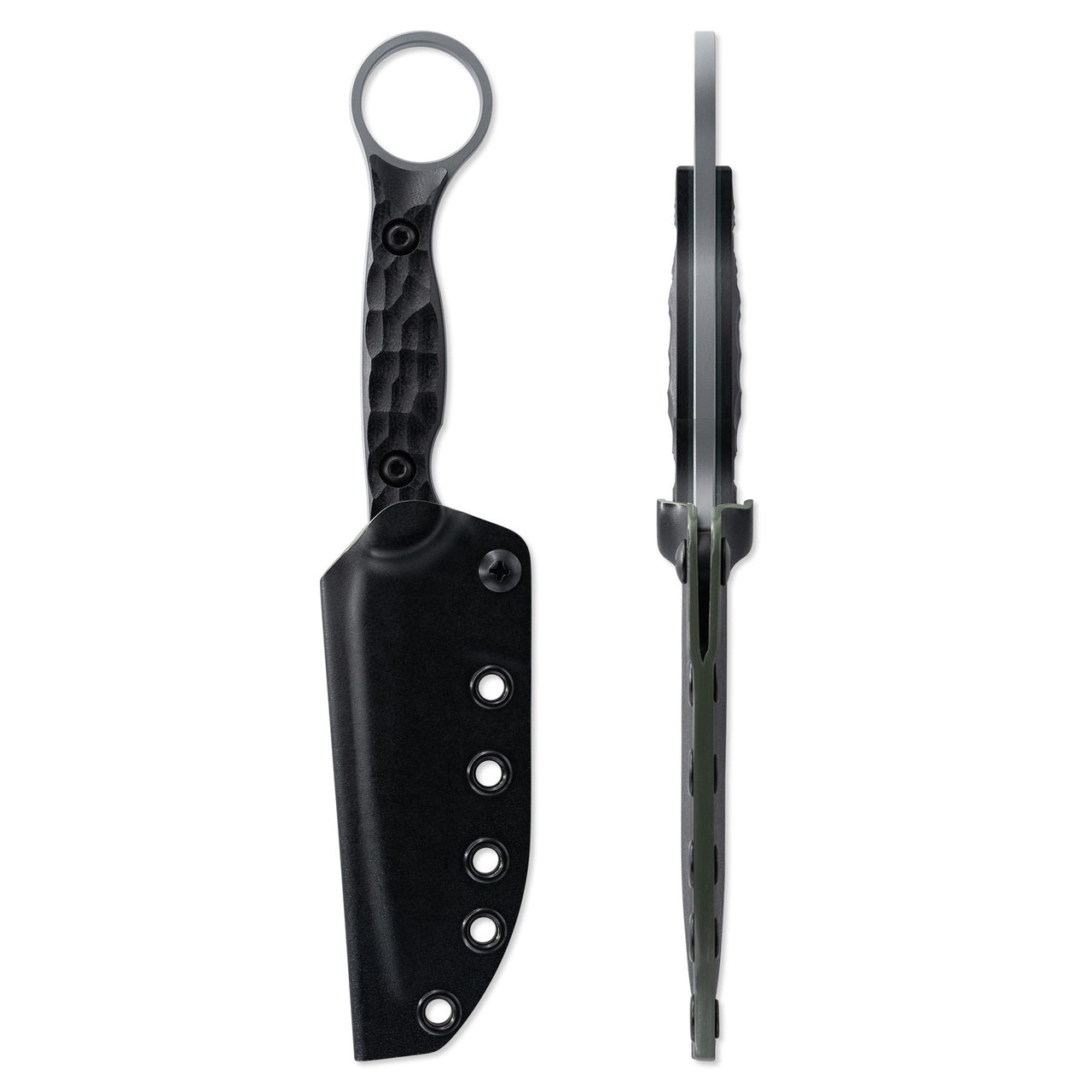 Toor Knives Serpent S Fixed Blade (TK2972) 3.7" CPM-M4 Phantom Grey Drop Point Plain Blade, Textured Black G-10 Handle w Green Liners, Full Tang, Finger Ring,  FlexTech Velvet Lined Kydex Sheath