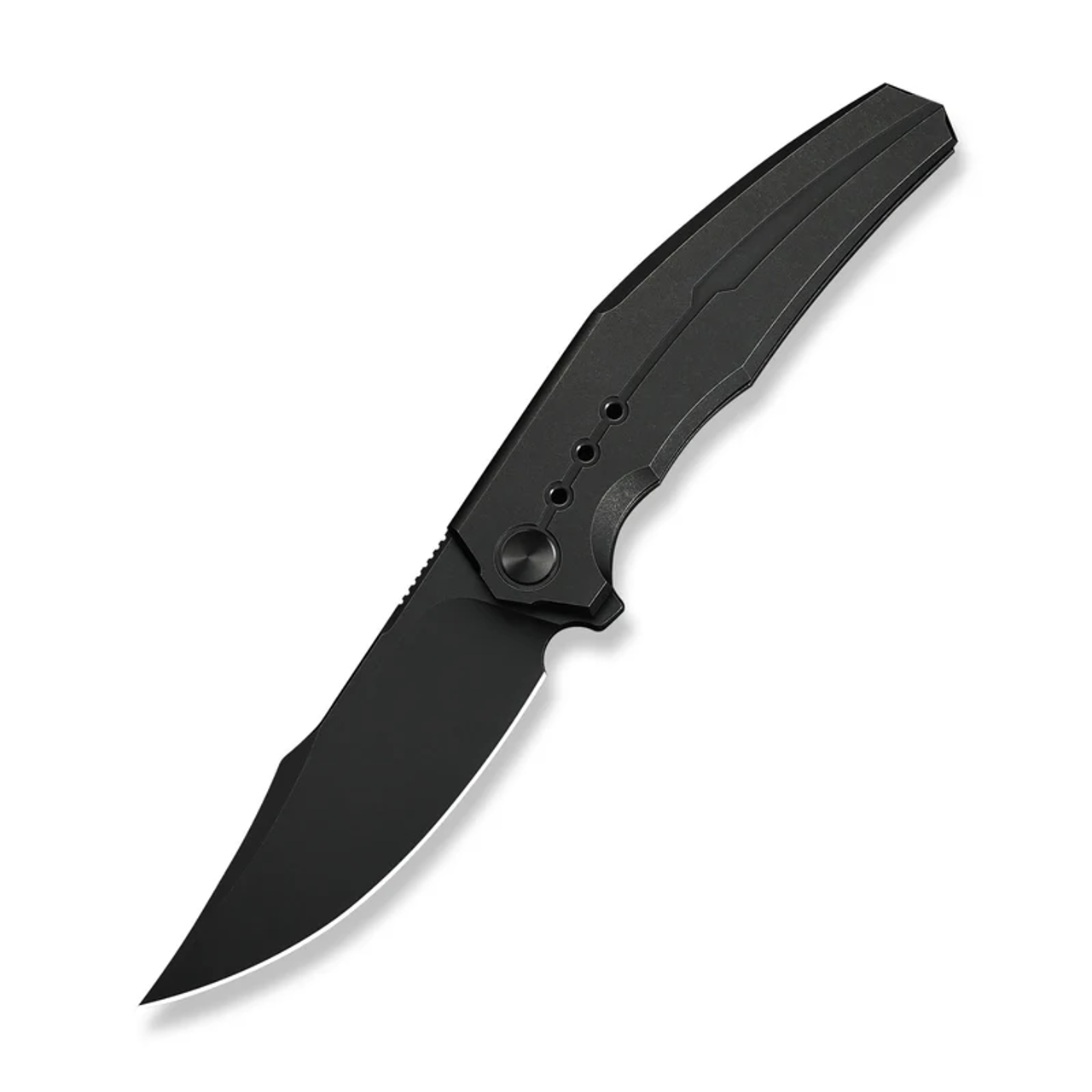 WE Knives Kyklos Flipper Knife (WE23086-1) 3.79" Black Stonewashed Bohler M390 Blade, Black Titanium Handle, Frame Lock