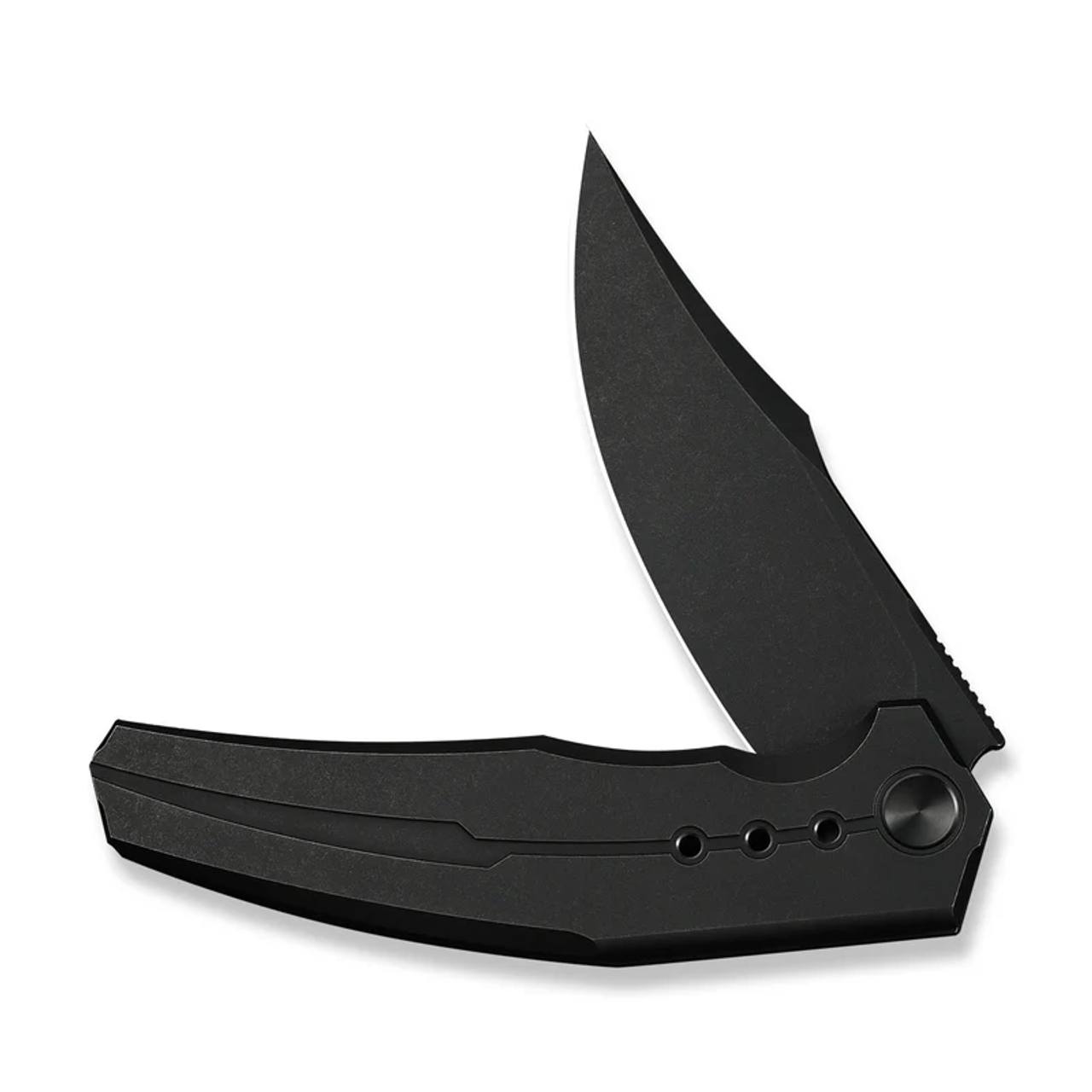 WE Knives Kyklos Flipper Knife (WE23086-1) 3.79" Black Stonewashed Bohler M390 Blade, Black Titanium Handle, Frame Lock