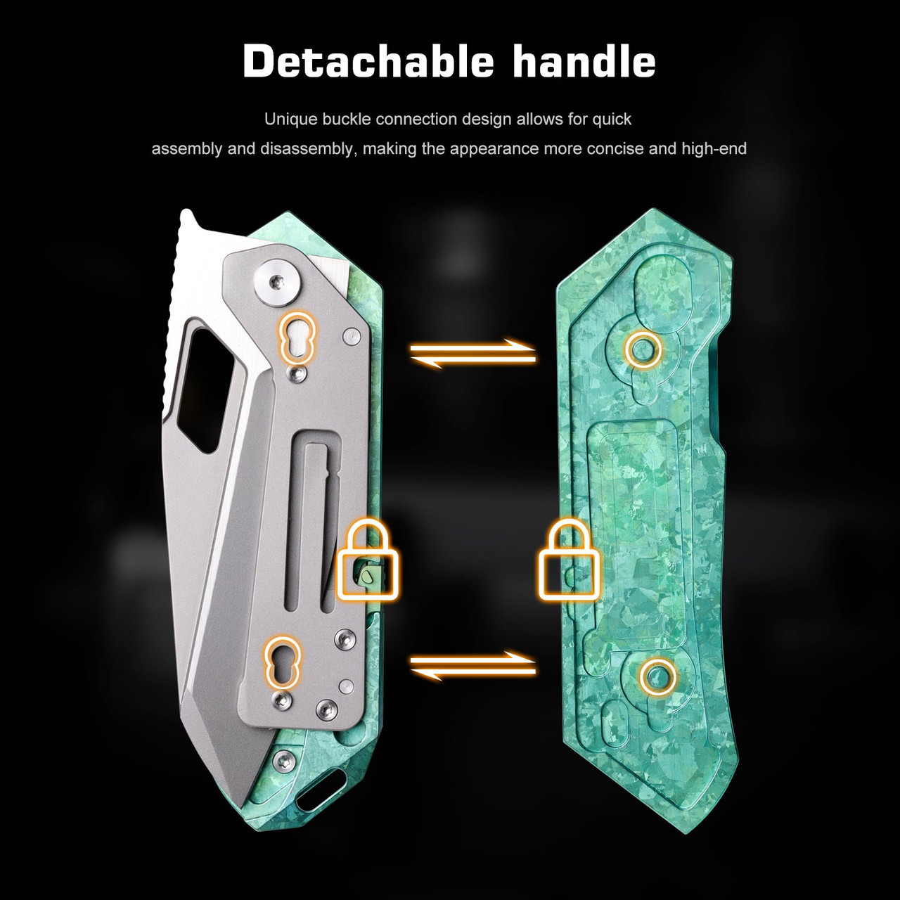 REMETTE RT Woodpecker Linerlock (RMTRTWPGR) 2.95" M390 Manual Fine Grinding Pearlescent Surface Effect Reverse Tanto Plain Blade, Green Crystalized Titanium Handle