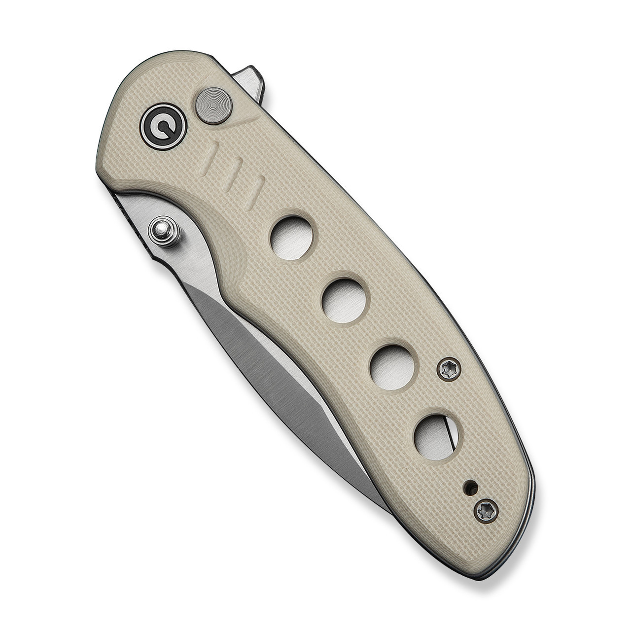 CIVIVI Triptych Flipper, Thumb Stud, Button Lock Knife - Ivory G10 Handle (2.97" Satin Finished 14C28N Blade) C23085B-2